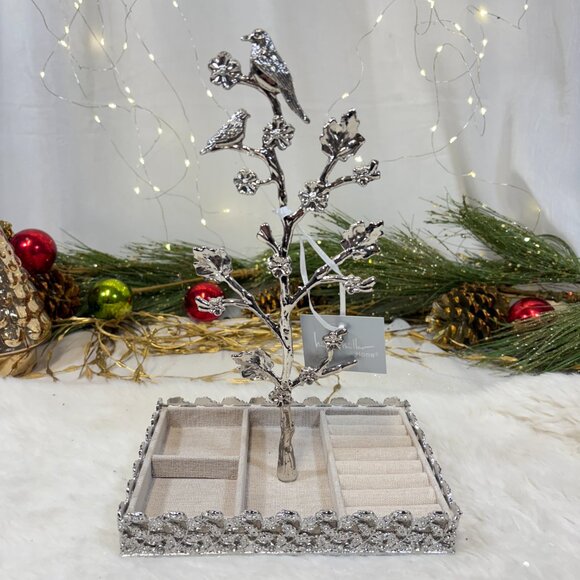 Nicole Miller Silver Metal Jewelry Birds Tree Necklace Ring Holder Stand Gift - Picture 6 of 7